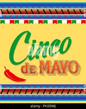 Cinco De Mayo handgezeichneten Schriftzug Design auf einen ethnischen Hintergrund Stock Vektor