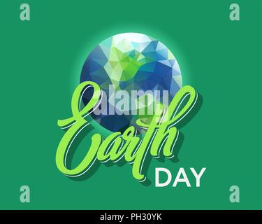 Tag der Erde. Vector Illustration mit handschriftlichen Text auf einem türkis Hintergrund Stock Vektor