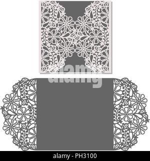 Laser Cut Umschlag Vorlage für die Einladung Hochzeit Karte. Papier Grußkarten mit Spitzenabschluss. Schablone ausschneiden zum Schneiden. Stock Vektor