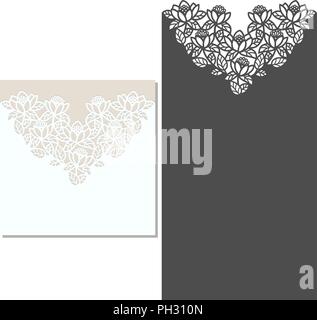 Laser Cut Umschlag Vorlage für die Einladung Hochzeit Karte. Papier Grußkarten mit Spitzenabschluss. Schablone ausschneiden zum Schneiden. Stock Vektor