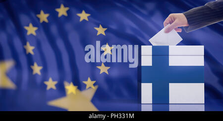 Flagge Finnland und die EU-Flagge Europäische Union Stockfoto, Bild