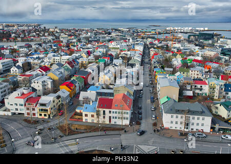 Hohe Betrachtungswinkel von bunten Reykjavik Downtown Stockfoto