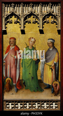 Stefan Lochner (ca. 1400/1410-1451). Deutsche Maler. Der heilige Markus, Lukas und der Hl. Barbara, ca. 1445-1450, Wallraf-Richartz-Museum. Köln. Deutschland. Stockfoto