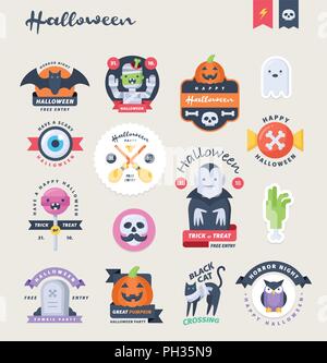 Cute Halloween Aufkleber, Schilder und Beschriftungen. Stock Vektor