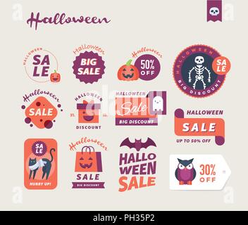 Satz von Cute Halloween Verkauf werbe Aufkleber, Etiketten und Banner. Stock Vektor