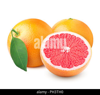 Grapefruit auf weißem Hintergrund, Beschneidungspfade, volle Tiefenschärfe Stockfoto