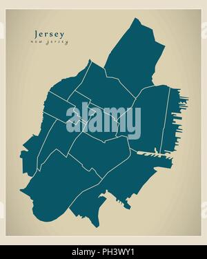 Moderne Stadtplan - Jersey New Jersey City der USA mit Nachbarschaften Stock Vektor