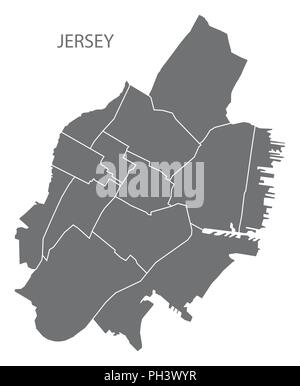 Jersey New Jersey City Karte mit nachbarschaften Grau Abbildung silhouette Form Stock Vektor