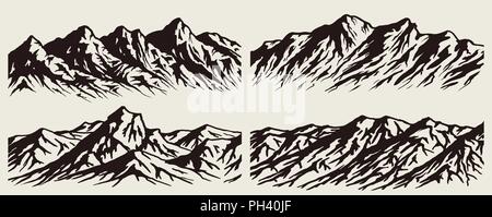 Eingestellt von isolierten riesige Berge Silhouetten. Vektor Bergketten Illustrationen. Stock Vektor