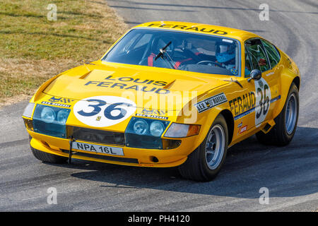 1972 Ferrari 365 GTB/4 DAYTONA Sport Racer mit Fahrer Annette Maurer am Goodwood Festival 2018 von Geschwindigkeit, Sussex, UK. Stockfoto