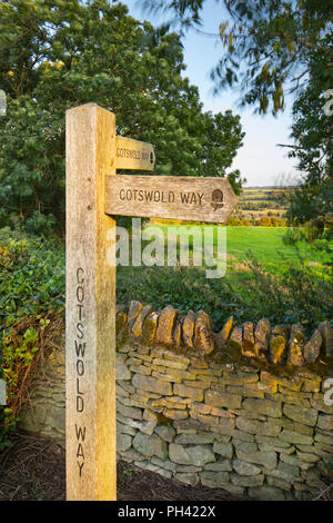 Die Cotswold Way Wanderweg Wegweiser oben Chipping Campden, Chipping Campden, Cotswolds, Gloucestershire, England, Vereinigtes Königreich, Europa Stockfoto