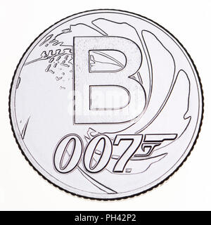 Britische 10p Münze (Rückwärts) von 2018 "Alphabet" Serie, feiern Britishness. b-James Bond Stockfoto