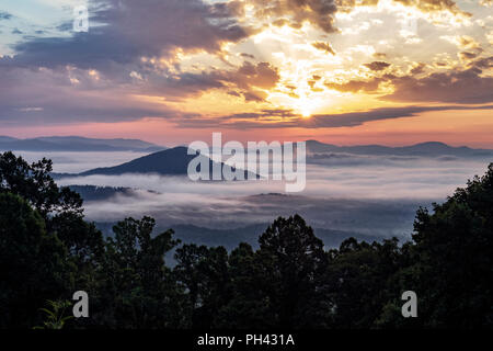 Sunrise vista auf dem Blue Ridge Parkway in der Nähe von Chestnut Cove übersehen - Asheville, North Carolina, USA Stockfoto