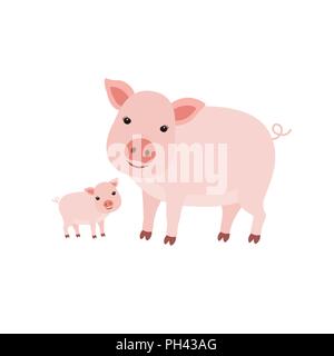 Cute cartoon Mutter Schwein mit ihr Junges. Stock Vektor