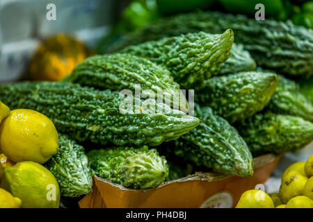 Bitterer Kürbis, Momordica charantia Stockfoto