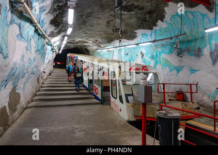 Der U-Bahnhof, Saas Fee, Mittelallalin Sommerskigebiet, Saastal, Schweiz, Stockfoto