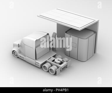 Ton Rendering der Brennstoffzelle Lkw-befüllung Wasserstoffgas in Brennstoffzelle Wasserstoff entfernt. 3D-Bild. Stockfoto