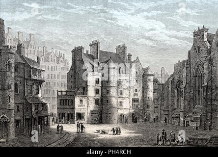 Die alte Mautstelle, High Street, Royal Mile in Edinburgh, Schottland, 19. Jahrhundert Stockfoto