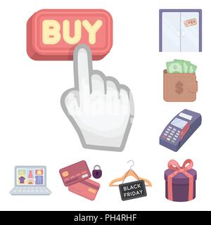 E-Commerce, Kauf und Verkauf cartoon Symbole im Set Sammlung für Design. Handel und Finanzen vektor Symbol lieferbar Abbildung. Stock Vektor