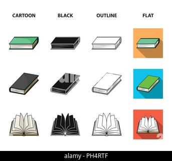 Verschiedene Arten von Büchern. Bücher set Sammlung Icons im Cartoon, schwarz, Outline, flacher Stil vektor Symbol lieferbar Abbildung. Stock Vektor