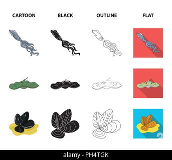 Elektrische Rampe, Muscheln, Krabben, Pottwal. Meer Tiere Sammlung Icons im Cartoon, schwarz, Outline, flacher Stil vektor Symbol lieferbar Abbildung. Stock Vektor