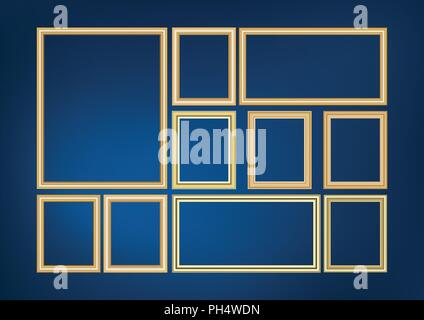 Der dekorative Rahmen Bild mit goldenen Rand, Vektor Design auf blauem Hintergrund mit Kopie Raum in Premium Konzept. Stock Vektor