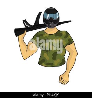 Paintball player Symbol in Cartoon Design auf weißem Hintergrund. Paintball symbol Vektor Illustration. Stock Vektor