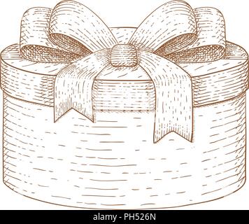 Runde Geschenkbox. Hand Skizze gezeichnet Stock Vektor