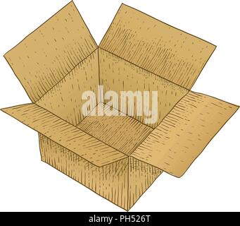 Braun offenen Karton. Hand gezeichnete farbige Skizze Stock Vektor