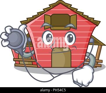 Arzt Charakter Red Barn Gebäude mit heuschober Vector Illustration Stock Vektor