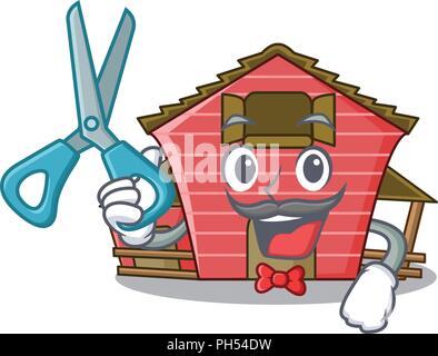 Friseur Charakter Red Barn Gebäude mit heuschober Vector Illustration Stock Vektor