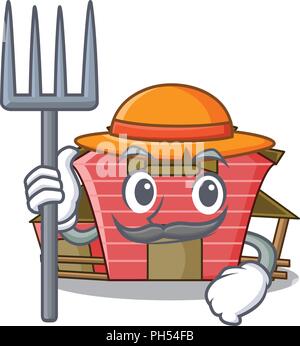 Landwirt Charakter Red Barn Gebäude mit heuschober Vector Illustration Stock Vektor