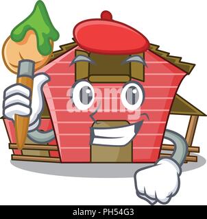Artist Charakter Red Barn Gebäude mit heuschober Vector Illustration Stock Vektor