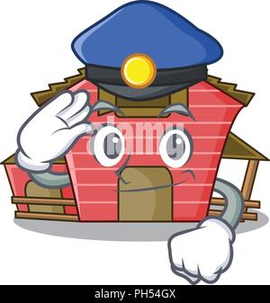 Polizei Charakter Red Barn Gebäude mit heuschober Vector Illustration Stock Vektor