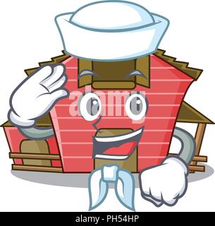 Sailor Charakter Red Barn Gebäude mit heuschober Vector Illustration Stock Vektor