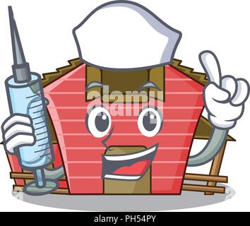 Krankenschwester eine rote Scheune Haus Charakter cartoon Vector Illustration Stock Vektor