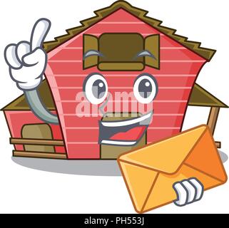 Mit Umschlag a Red Barn House Charakter cartoon Vector Illustration Stock Vektor