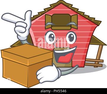Mit box ein Red Barn House Charakter cartoon Vector Illustration Stock Vektor