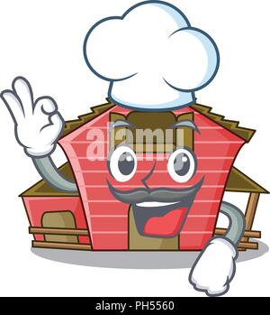 Chef a Red Barn House Charakter cartoon Vector Illustration Stock Vektor
