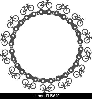 Fahrradkette Kreis Rahmen mit einfachen Fahrrad Symbole um. Monochromen Vector Illustration. Stock Vektor