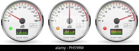 Decibel Anzeige eingestellt. Volumeneinheit. Wasserstandsglas mit Chrome Frame Stock Vektor