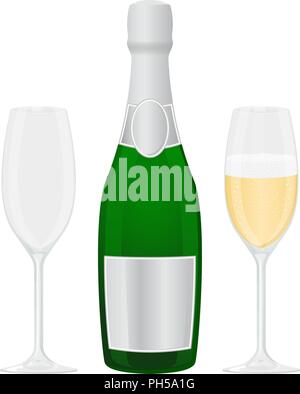 Gläser und Flasche Champagner Stock Vektor