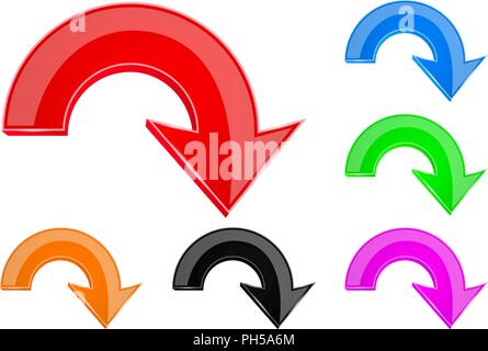 3D-Pfeile. Farbige Symbole nach unten Stock Vektor