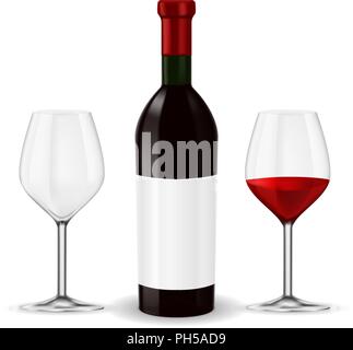 Flasche Rotwein mit Glas Stock Vektor