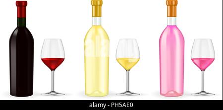Flaschen Wein mit Gläsern Stock Vektor
