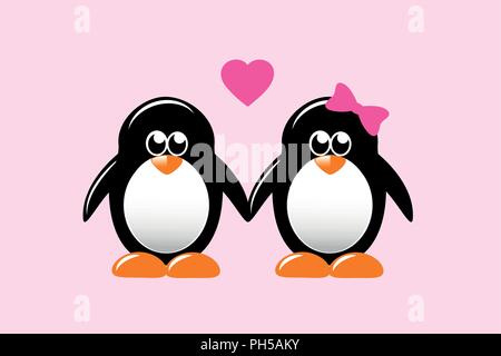 Süße Pinguine cartoon Liebe illustartion Vector EPS 10. Stock Vektor
