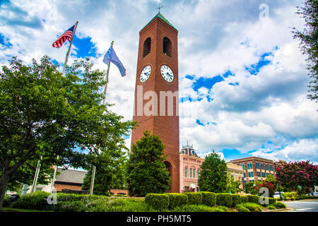Clock Tower in der Innenstadt von Spartanburg South Carolina SC. Stockfoto