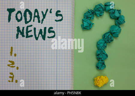 Text unterzeichnen Heute s ist Nachrichten. Konzeptionelle Foto neuesten brechenden Schlagzeilen Aktuelle Updates Trending Notebook Papier zerknittertes Papier die Frage Stockfoto