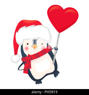 Weihnachten Pinguin holding Herzen unterschreiben. Penguin Cartoon Illustration. Stockfoto