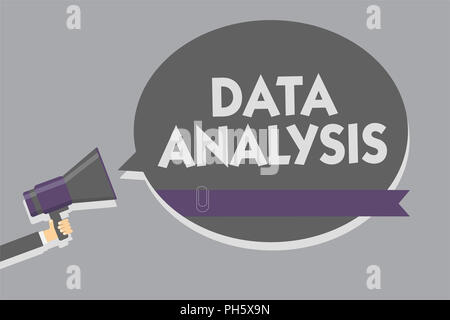Text zeichen mit den Daten für die Analyse. Konzeptionelle foto Translate zahlen Analytische Schlussfolgerung Prognose Mann mit Megaphon Lautsprecher rede Bubb Stockfoto